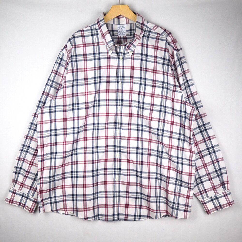 Brooks Brothers Regent ShIrt Oxford Mens Size XXL Red White Navy Plaid
